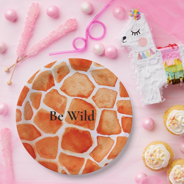 Orange Giraffe Animal Print Paper Plates (Party)