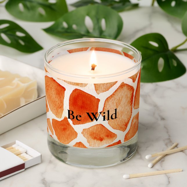 Orange Giraffe Animal Print Scented Candle (Lit)