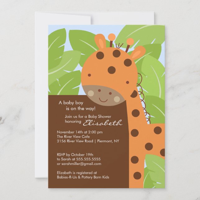Orange Giraffe Baby Shower Invitation (Front)