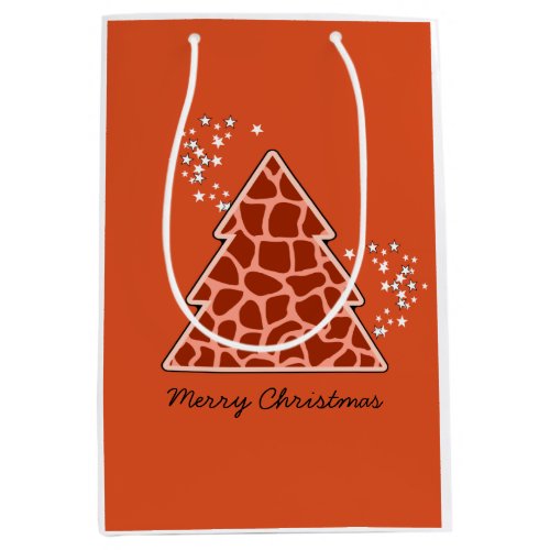 Orange giraffe Christmas Tree Medium Gift Bag