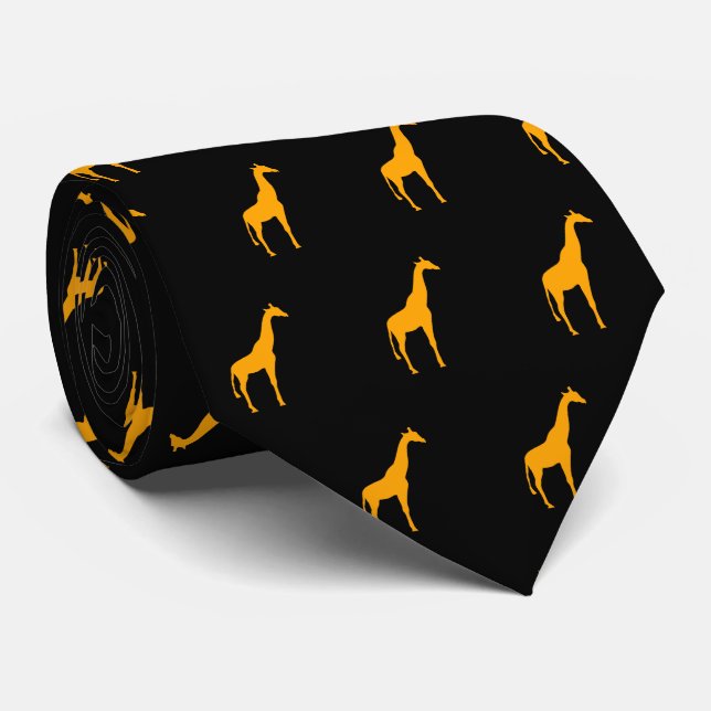 Orange Giraffe on Black Neck Tie (Rolled)