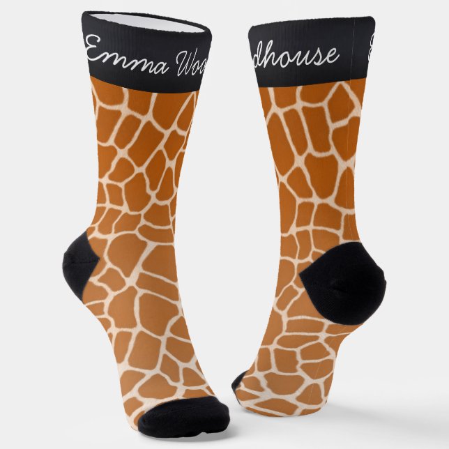Orange Giraffe Print Amusing Personalized Animal Socks (Angled)