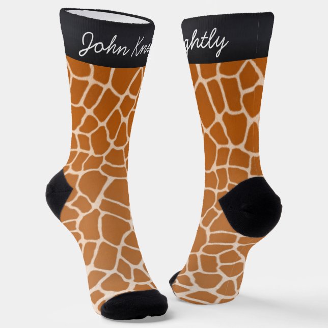 Orange Giraffe Spots Fun Animal Print Personalized Socks (Angled)