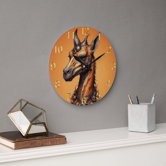 Orange Giraffe Steampunk, Wall Clock (Office)