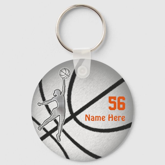 Orange Girls Personalized, Basketball Party Favors Keychain (Front)