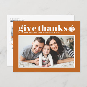 Orange Give Thanks Photo Happy Thanksgiving Holiday Postcard