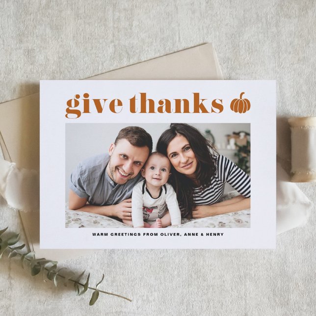 Orange Give Thanks Retro Typography Thanksgiving Holiday Card (Creator Uploaded)