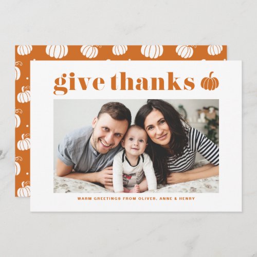 Orange Give Thanks Retro Typography Thanksgiving Holiday Card