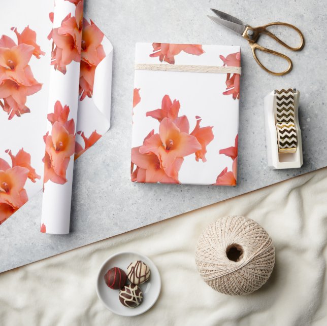 Orange Gladiolus Floral Wrapping Paper (Crafts)