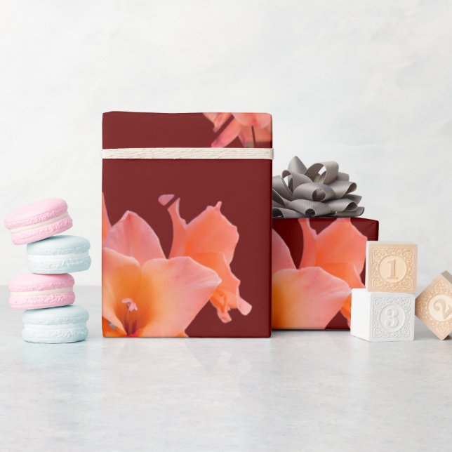 Orange Gladiolus Floral Wrapping Paper (Baby Shower)