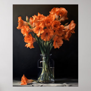 Orange Gladiolus Flowers Art Print Poster