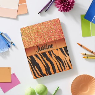 Orange Glam Glitter Tiger Print Personalized iPad Smart Cover