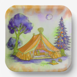 Orange Glamping Paper Plate