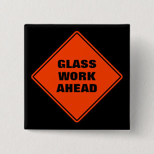 Orange glass work ahead classic road sign button