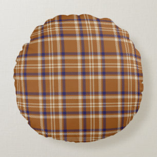 Orange Glen Plaid textured seamless patternabstrac Round Pillow