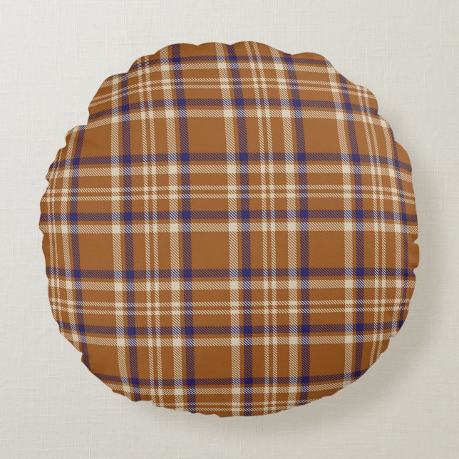 Orange Glen Plaid textured seamless patternabstrac Round Pillow (Front)