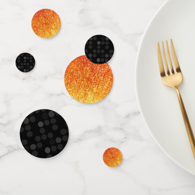Orange Glitter and Black Dots Table Confetti (Group)