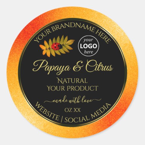 Orange Glitter Black Product Labels Ladybug Logo