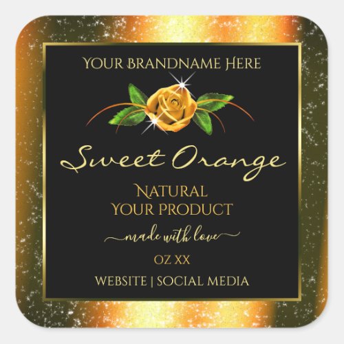 Orange Glitter Black Product Labels Rose Flower