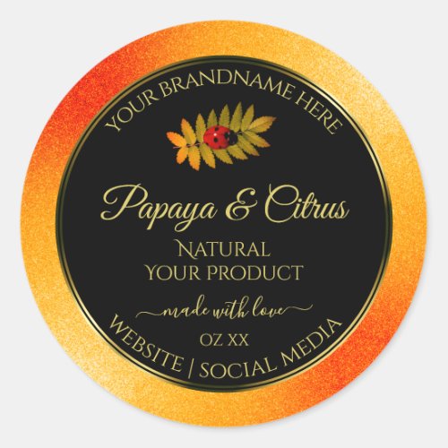 Orange Glitter Black Product Labels with Ladybug