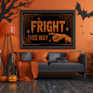 Orange Glitter Fright This Way Spider Poster