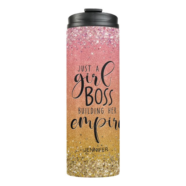 Orange Glitter Girl Boss Name Building Empire   Thermal Tumbler (Front)