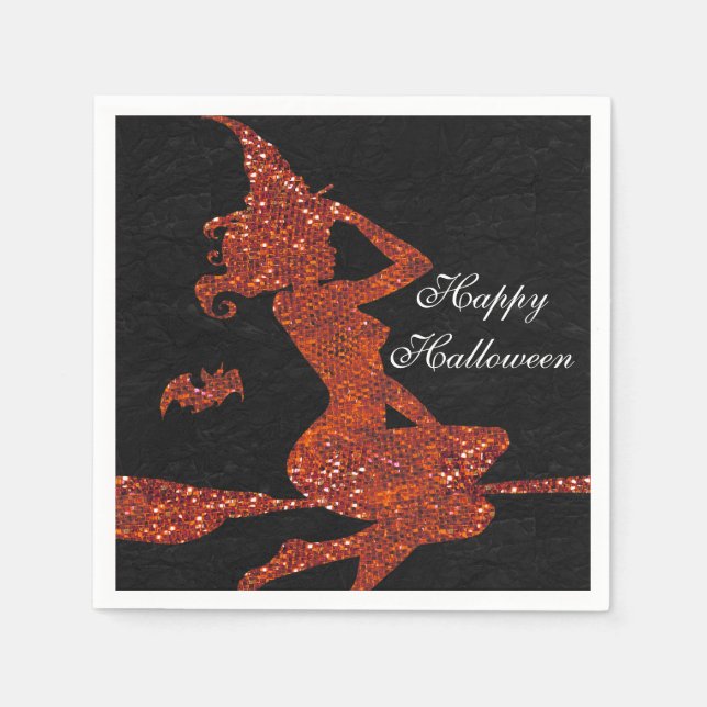 Orange Glitter Halloween Witch Costume Party Paper Napkins (Front)