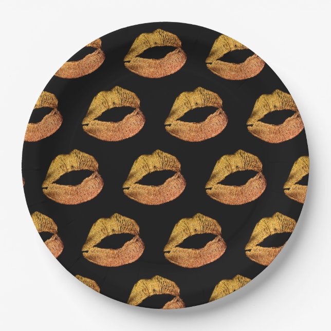 Orange Glitter Lips  Halloween party Paper Plates (Front)