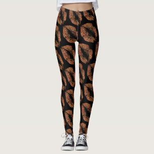 Orange Glitter Lips Modern Black Leggings