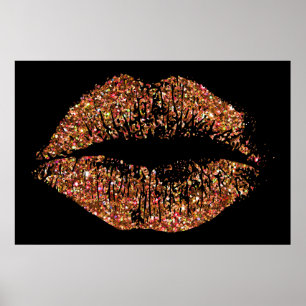 Orange Glitter Lips Poster