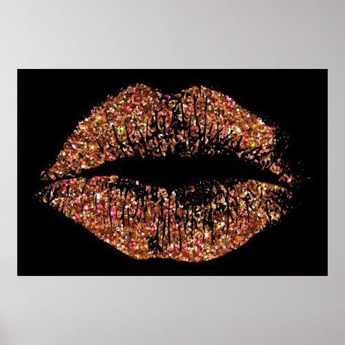 Orange Glitter Lips Poster