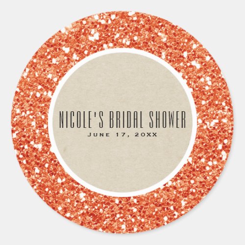 Orange Glitter  Rustic Kraft Fall Sparkle Favor Classic Round Sticker