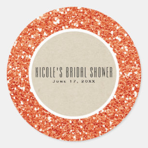 Orange Glitter & Rustic Kraft Fall Sparkle Favor Classic Round Sticker