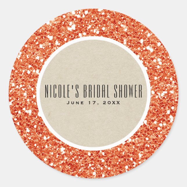 Orange Glitter & Rustic Kraft Fall Sparkle Favor Classic Round Sticker (Front)