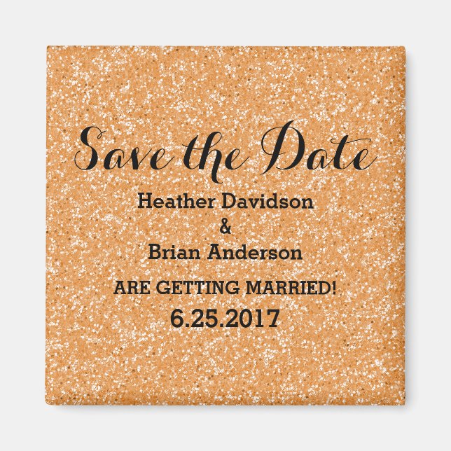 Orange Glitter Save the Date Magnet (Front)