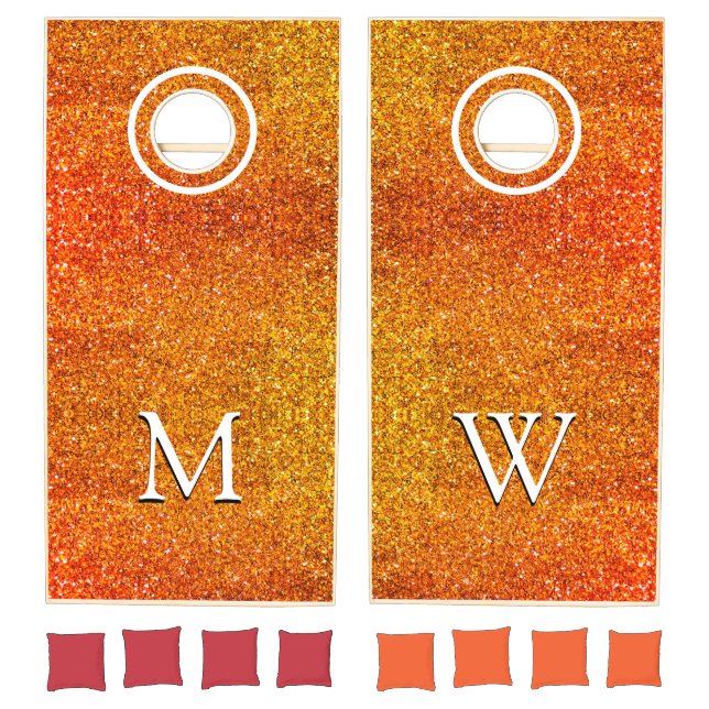 ORANGE Glitter Sparkle MONOGRAM Cornhole Set (Set)