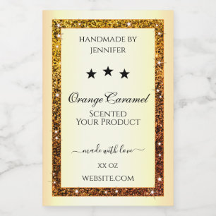 Orange Glitter Sparkle Product Labels Gold Effect
