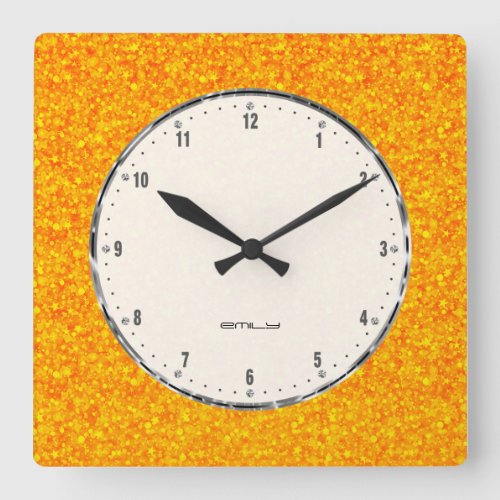 Orange Glitter  Sparkless Texture Square Wall Clock