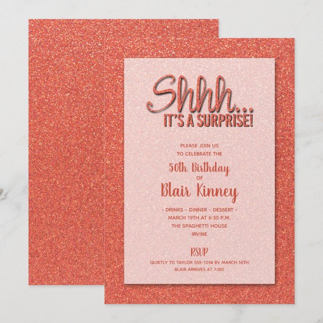 Orange Glitter SURPRISE Birthday Invitation (Front/Back)