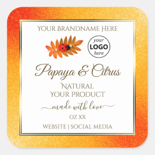 Orange Glitter White Product Labels Ladybug Logo
