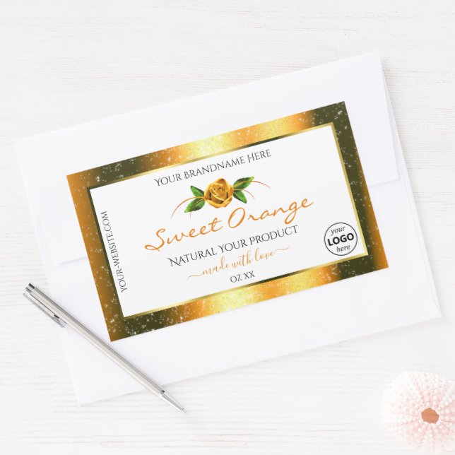 Orange Glitter White Product Labels Rose Add Logo (Envelope)