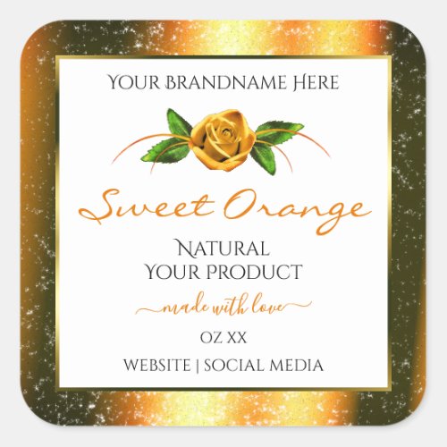 Orange Glitter White Product Labels Rose Flower