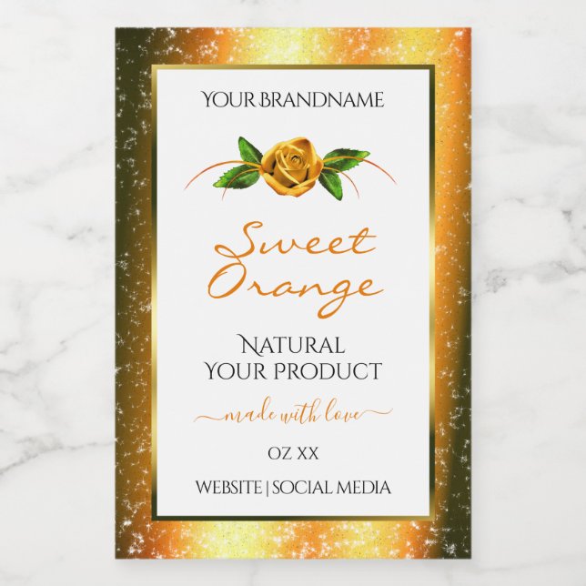 Orange Glitter White Product Labels Rose Flower (Single Label)