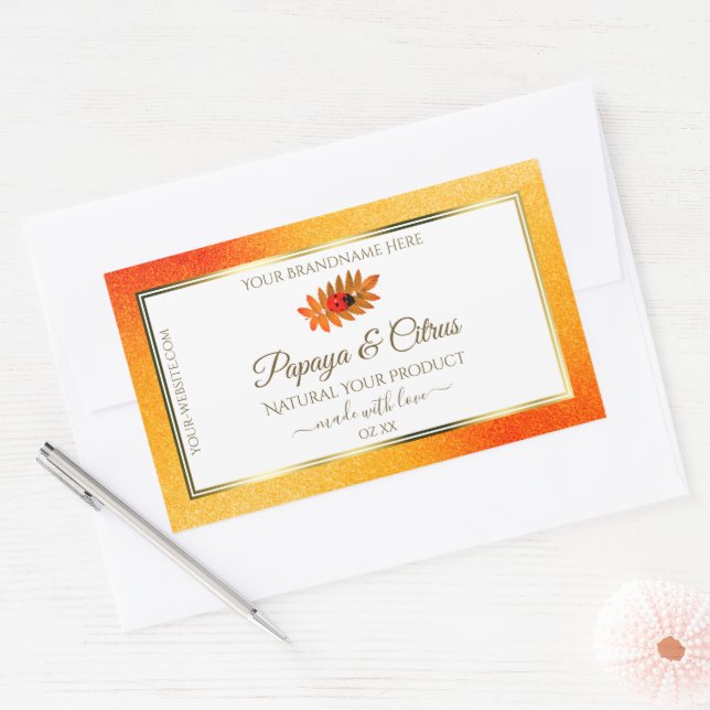 Orange Glitter White Product Labels with Ladybug (Envelope)