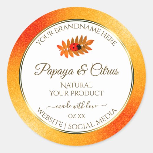 Orange Glitter White Product Labels with Ladybug