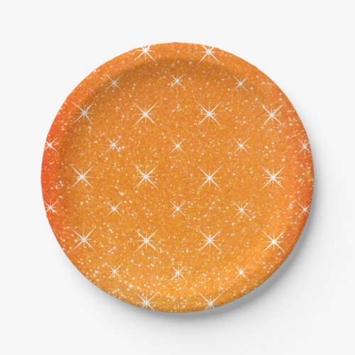 Orange glitter wit sparkling stars and glimmers paper plates