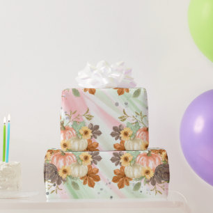Orange Glittery Pumpkins On Pink and Green Glitter Wrapping Paper