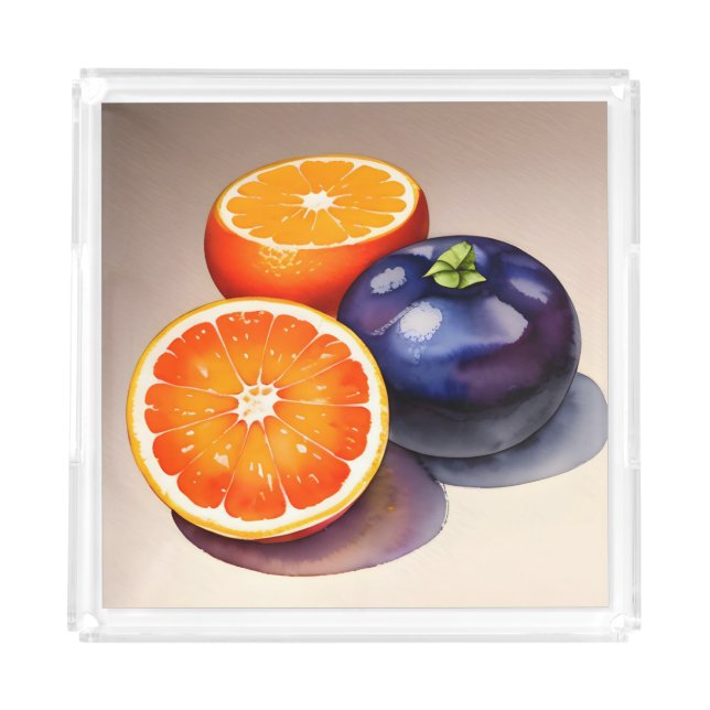 Orange Glow Watercolor Acrylic Tray (Front)