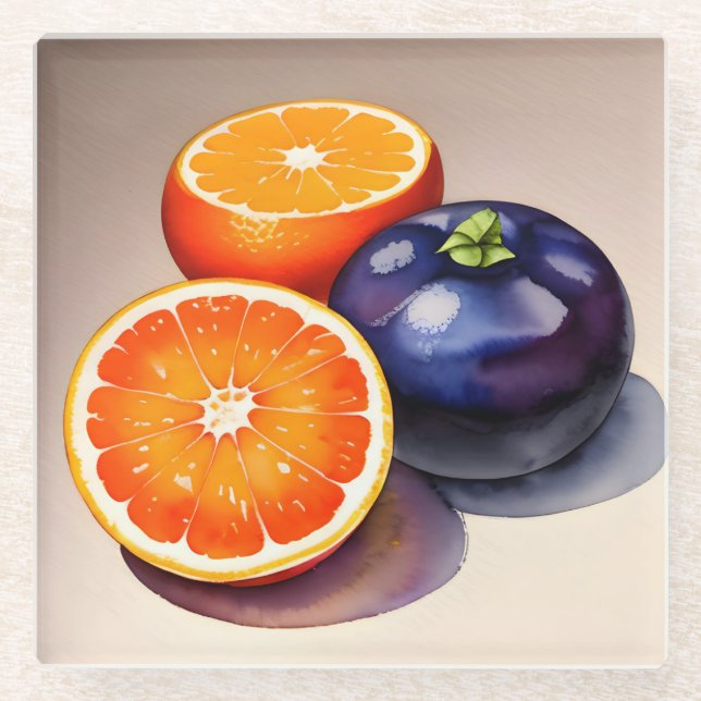 Orange Glow Watercolor Glass Coaster (Front)