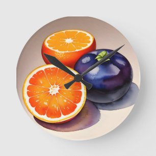 Orange Glow Watercolor Round Clock